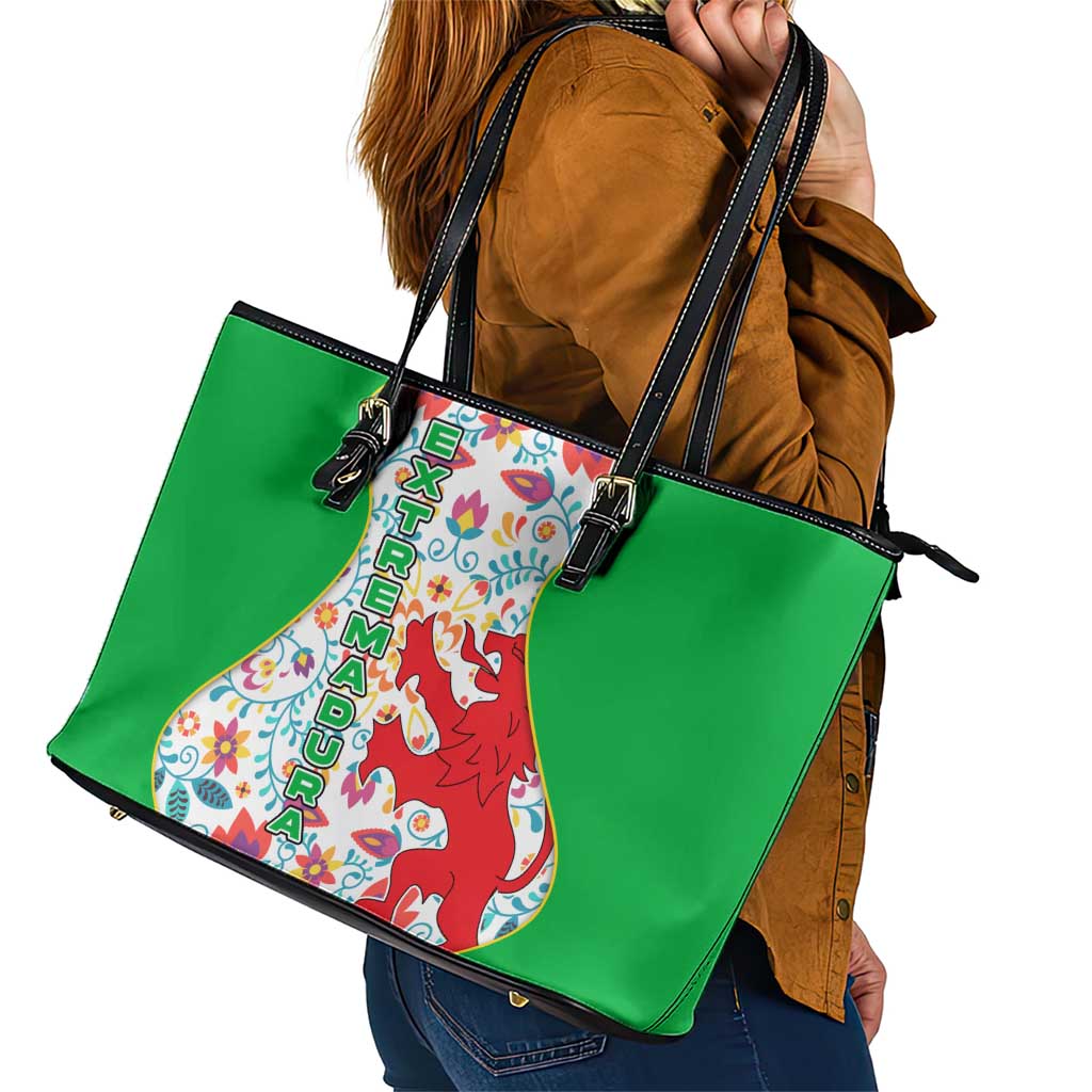 Extremadura Flag Leather Tote Bag Autonomous Community of Spain - Wonder Print Shop