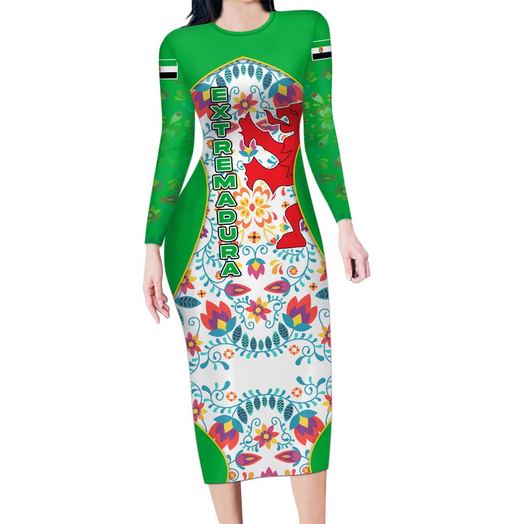 Extremadura Flag Long Sleeve Bodycon Dress Autonomous Community of Spain - Wonder Print Shop
