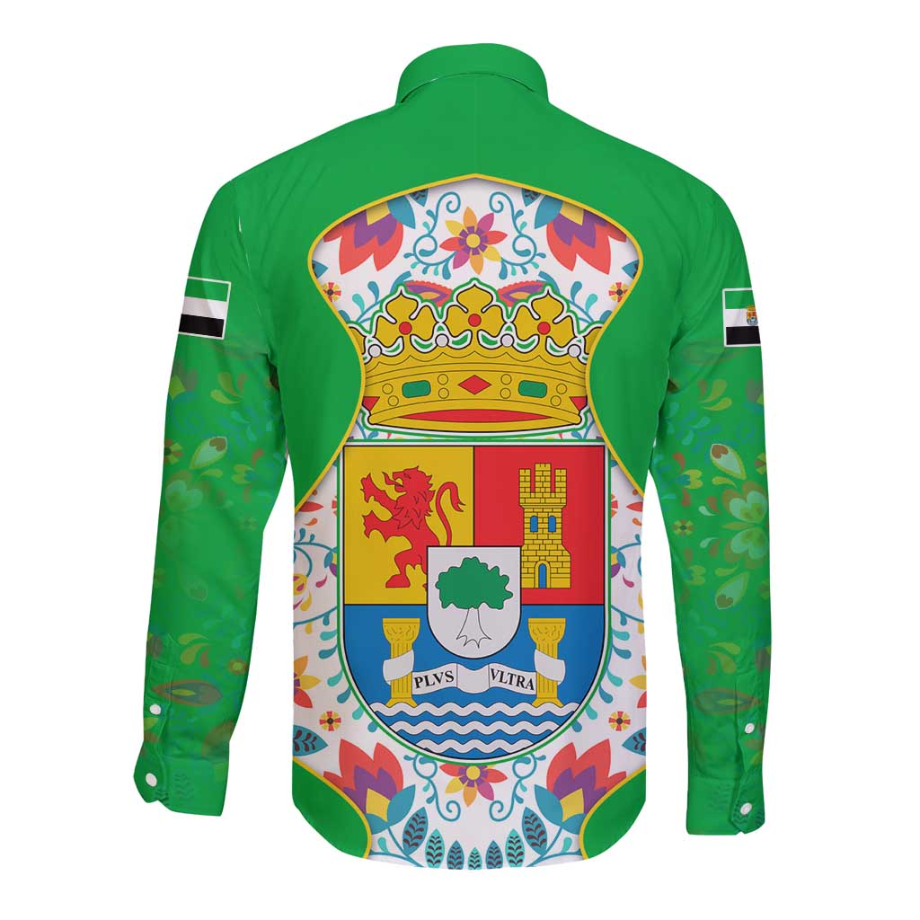 Extremadura Flag Long Sleeve Button Shirt Autonomous Community of Spain - Wonder Print Shop