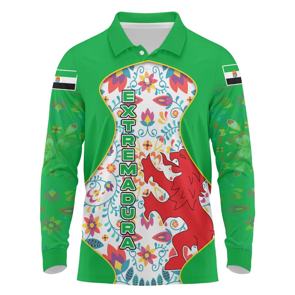 Extremadura Flag Long Sleeve Polo Shirt Autonomous Community of Spain - Wonder Print Shop
