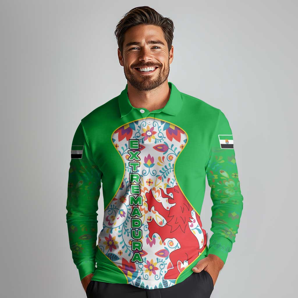Extremadura Flag Long Sleeve Polo Shirt Autonomous Community of Spain - Wonder Print Shop