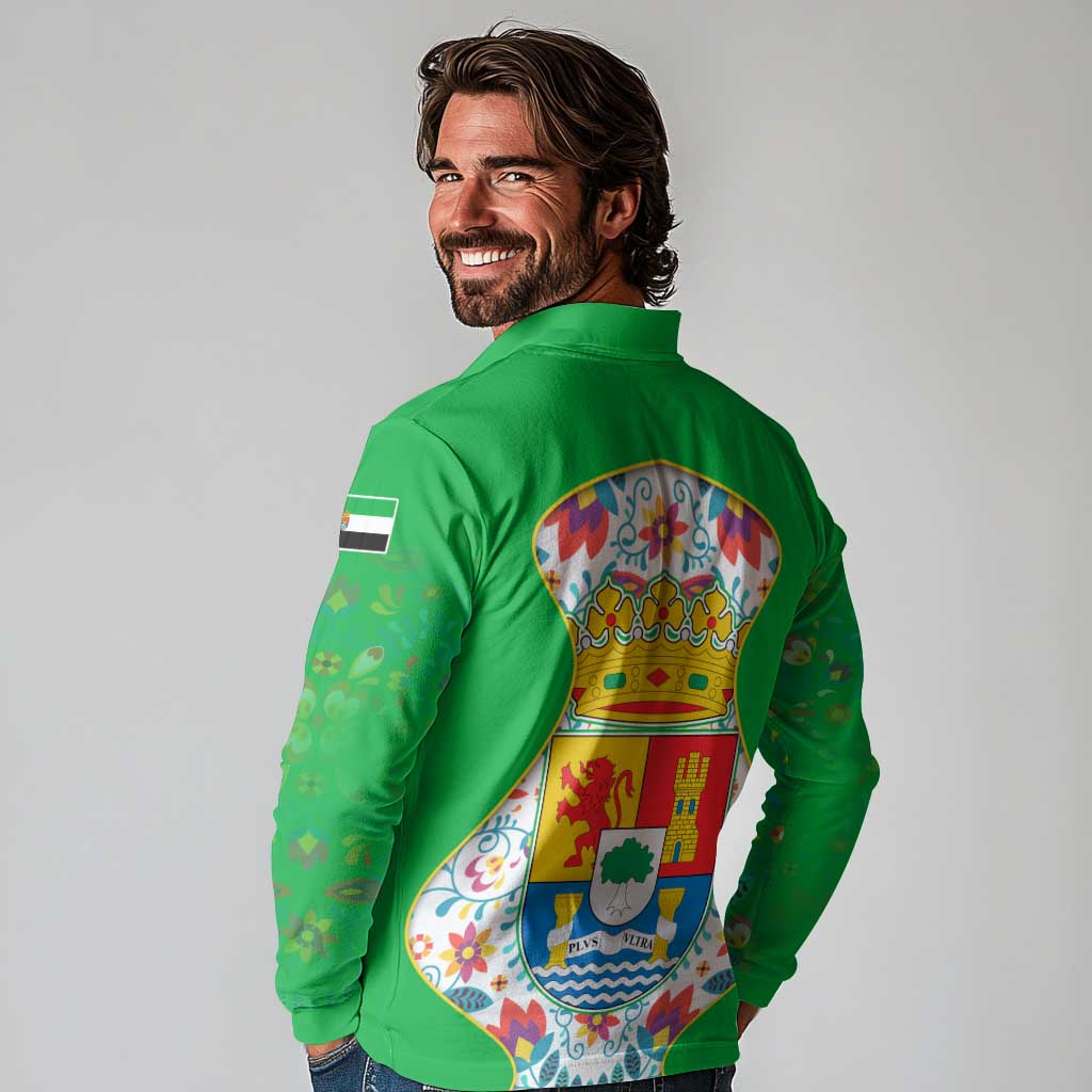 Extremadura Flag Long Sleeve Polo Shirt Autonomous Community of Spain - Wonder Print Shop