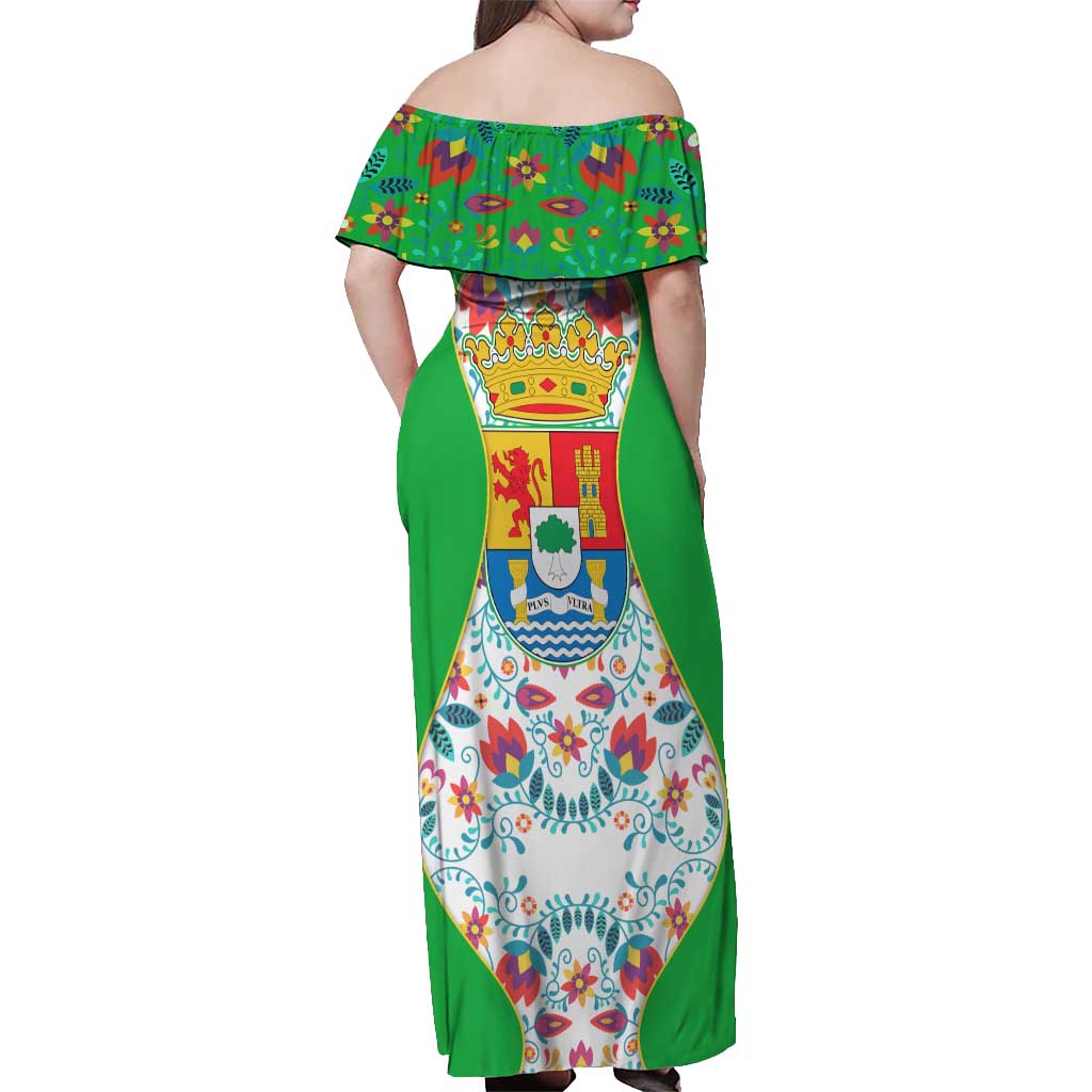 Extremadura Flag Off Shoulder Maxi Dress Autonomous Community of Spain - Wonder Print Shop