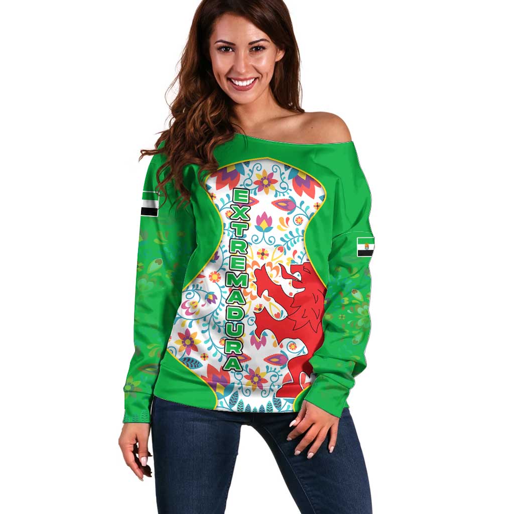 Extremadura Flag Off Shoulder Sweater Autonomous Community of Spain - Wonder Print Shop