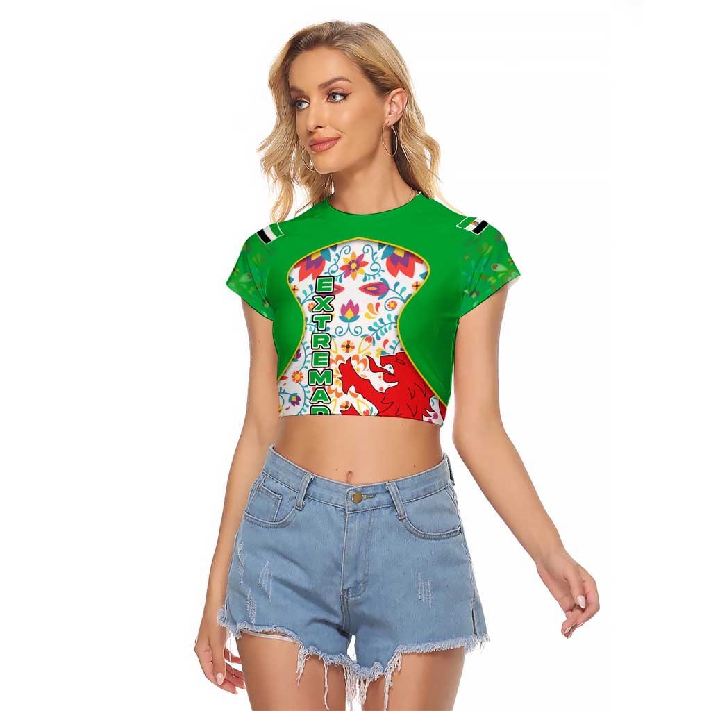 Extremadura Flag Raglan Cropped T Shirt Autonomous Community of Spain - Wonder Print Shop