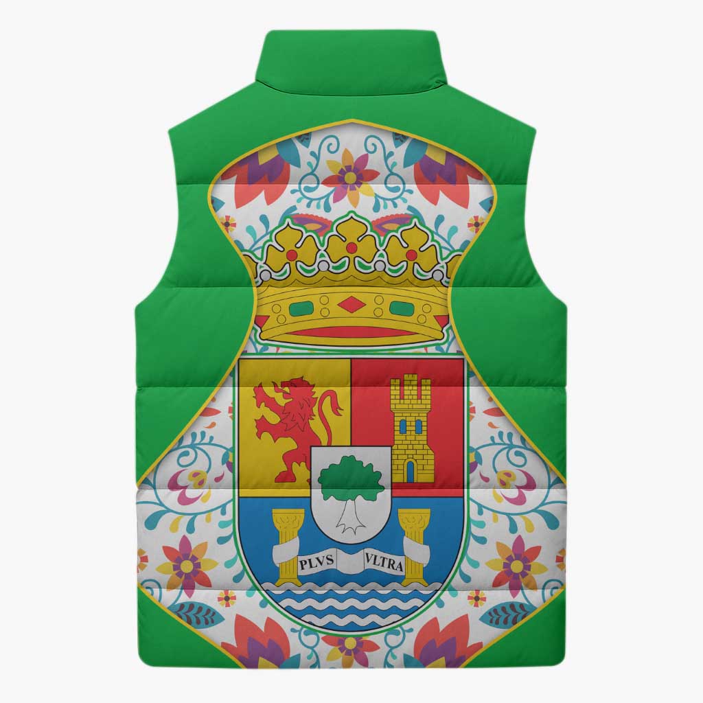 Extremadura Flag Sleeveless Puffer Jacket Autonomous Community of Spain - Wonder Print Shop