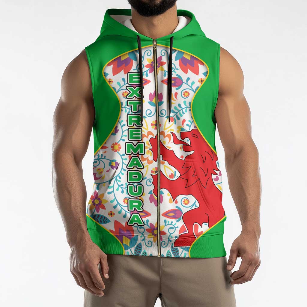 Extremadura Flag Sleeveless Zip Hoodie Autonomous Community of Spain - Wonder Print Shop