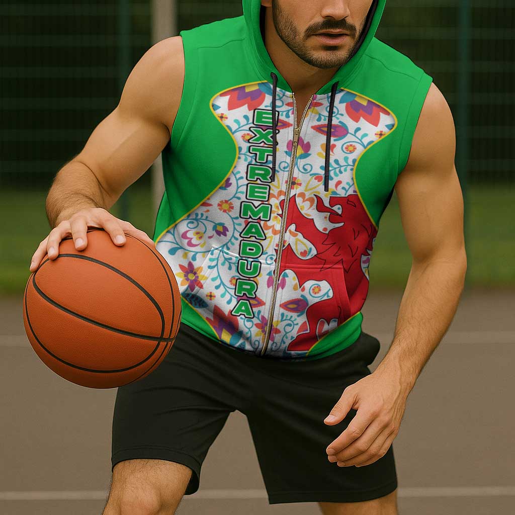 Extremadura Flag Sleeveless Zip Hoodie Autonomous Community of Spain - Wonder Print Shop