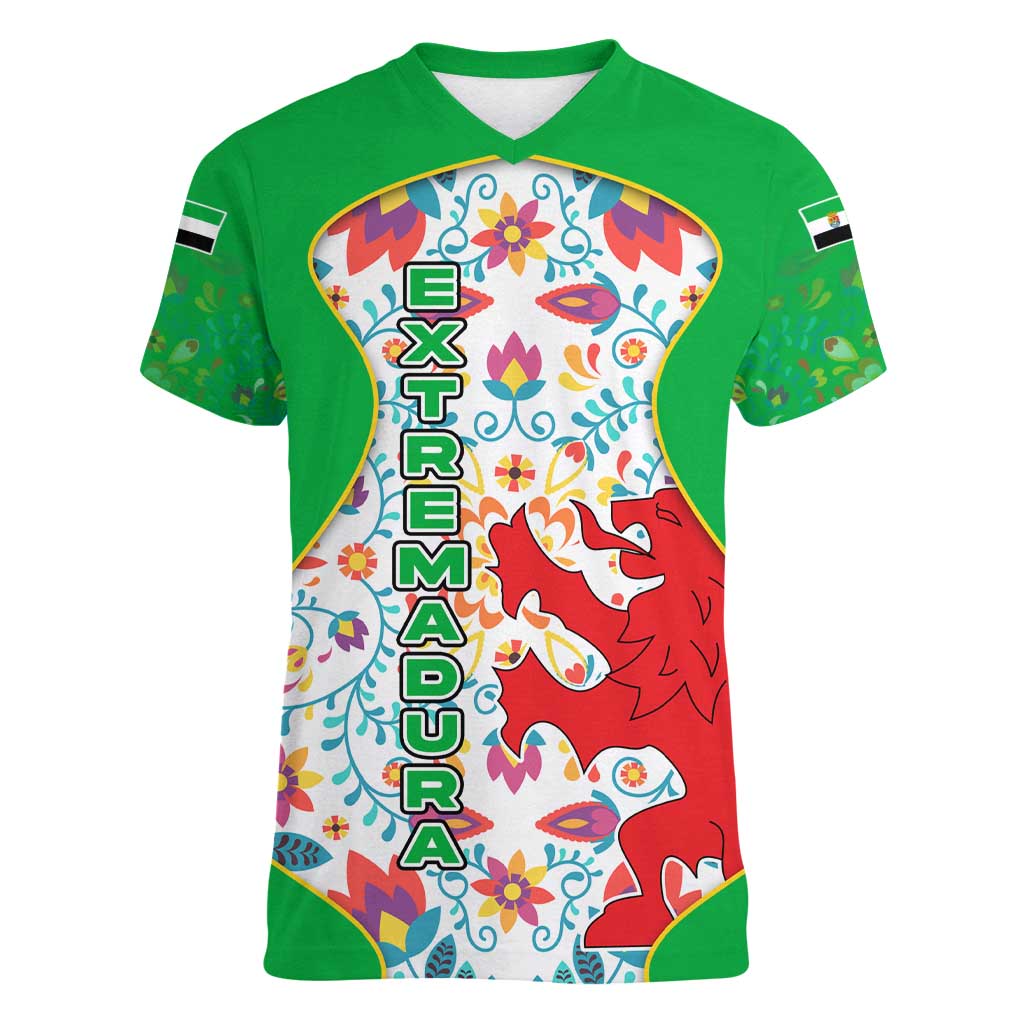 Extremadura Flag Women V-Neck T-Shirt Autonomous Community of Spain - Wonder Print Shop