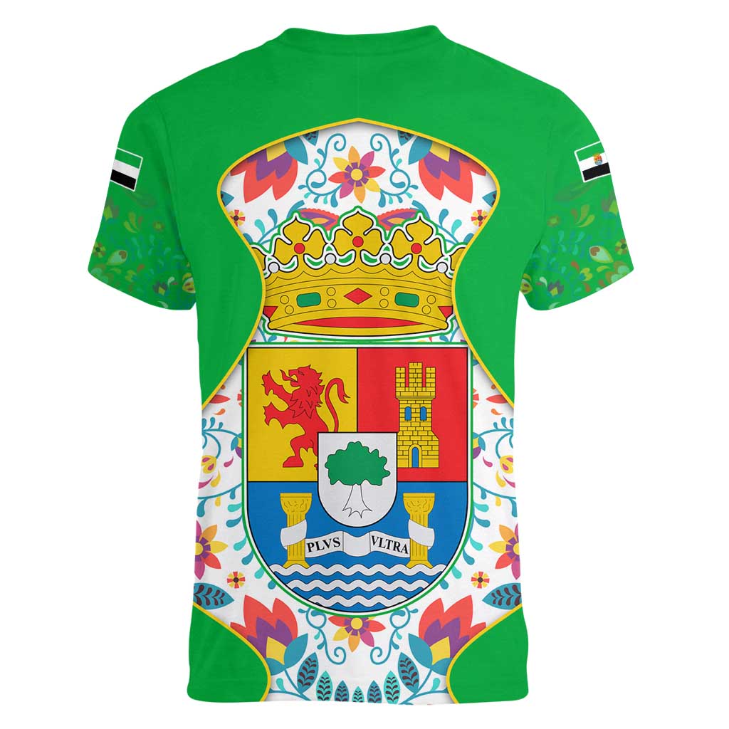 Extremadura Flag Women V-Neck T-Shirt Autonomous Community of Spain - Wonder Print Shop