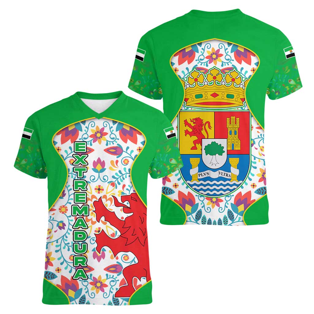 Extremadura Flag Women V-Neck T-Shirt Autonomous Community of Spain - Wonder Print Shop