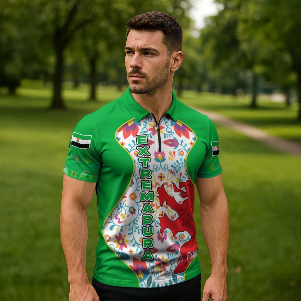 Extremadura Flag Zipper Polo Shirt Autonomous Community of Spain - Wonder Print Shop