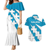 Galicia Flag Couples Matching Mermaid Dress and Hawaiian Shirt Autonomous Community of Spain - Wonder Print Shop