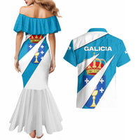 Galicia Flag Couples Matching Mermaid Dress and Hawaiian Shirt Autonomous Community of Spain - Wonder Print Shop