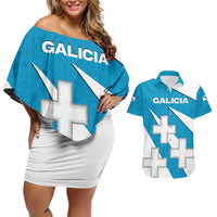 Galicia Flag Couples Matching Off Shoulder Short Dress and Hawaiian Shirt Autonomous Community of Spain - Wonder Print Shop