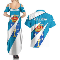 Galicia Flag Couples Matching Summer Maxi Dress and Hawaiian Shirt Autonomous Community of Spain - Wonder Print Shop
