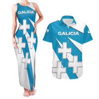 Galicia Flag Couples Matching Tank Maxi Dress and Hawaiian Shirt Autonomous Community of Spain - Wonder Print Shop