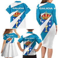Galicia Flag Family Matching Long Sleeve Bodycon Dress and Hawaiian Shirt Autonomous Community of Spain - Wonder Print Shop