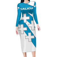 Galicia Flag Family Matching Long Sleeve Bodycon Dress and Hawaiian Shirt Autonomous Community of Spain - Wonder Print Shop