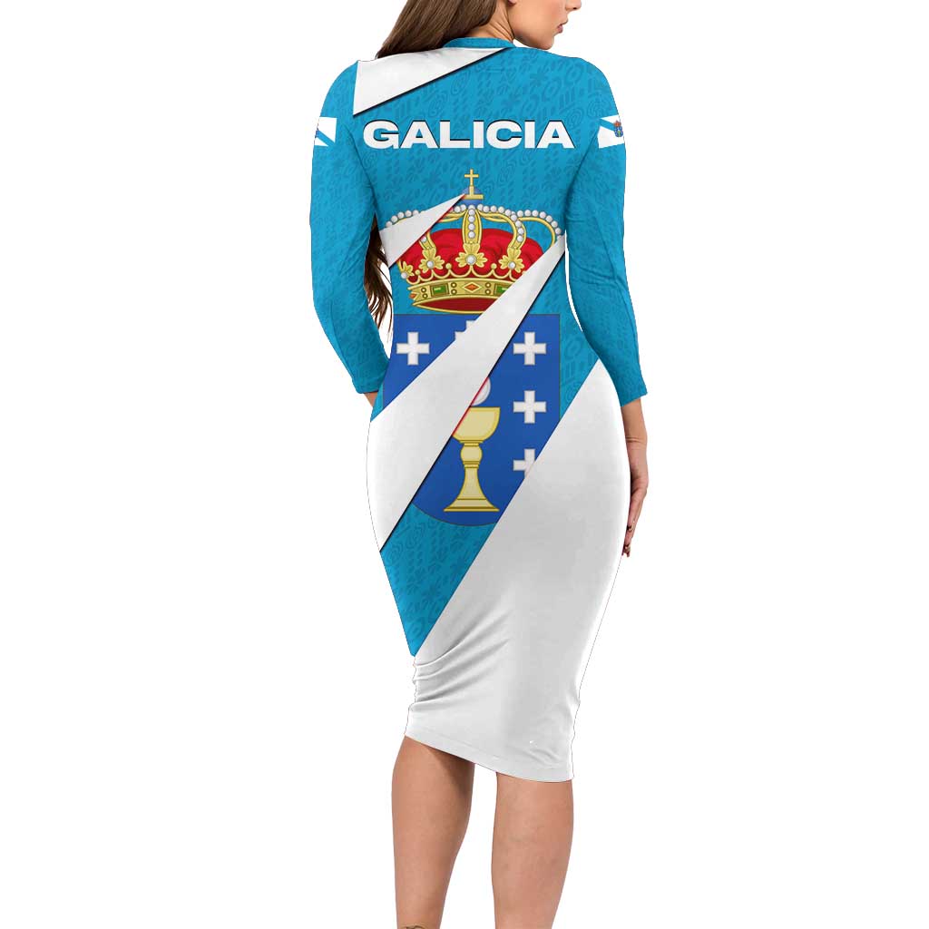 Galicia Flag Family Matching Long Sleeve Bodycon Dress and Hawaiian Shirt Autonomous Community of Spain - Wonder Print Shop