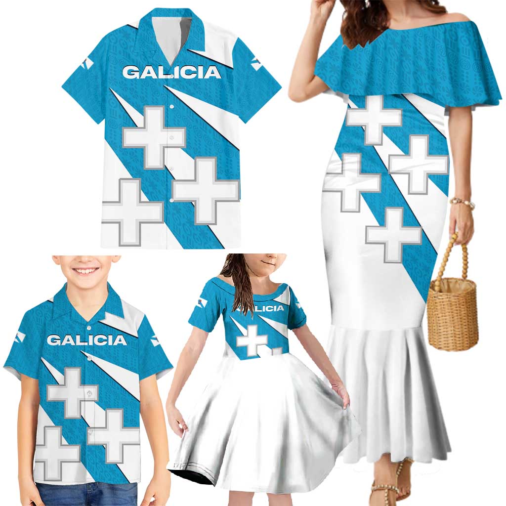 Galicia Flag Family Matching Mermaid Dress and Hawaiian Shirt Autonomous Community of Spain - Wonder Print Shop