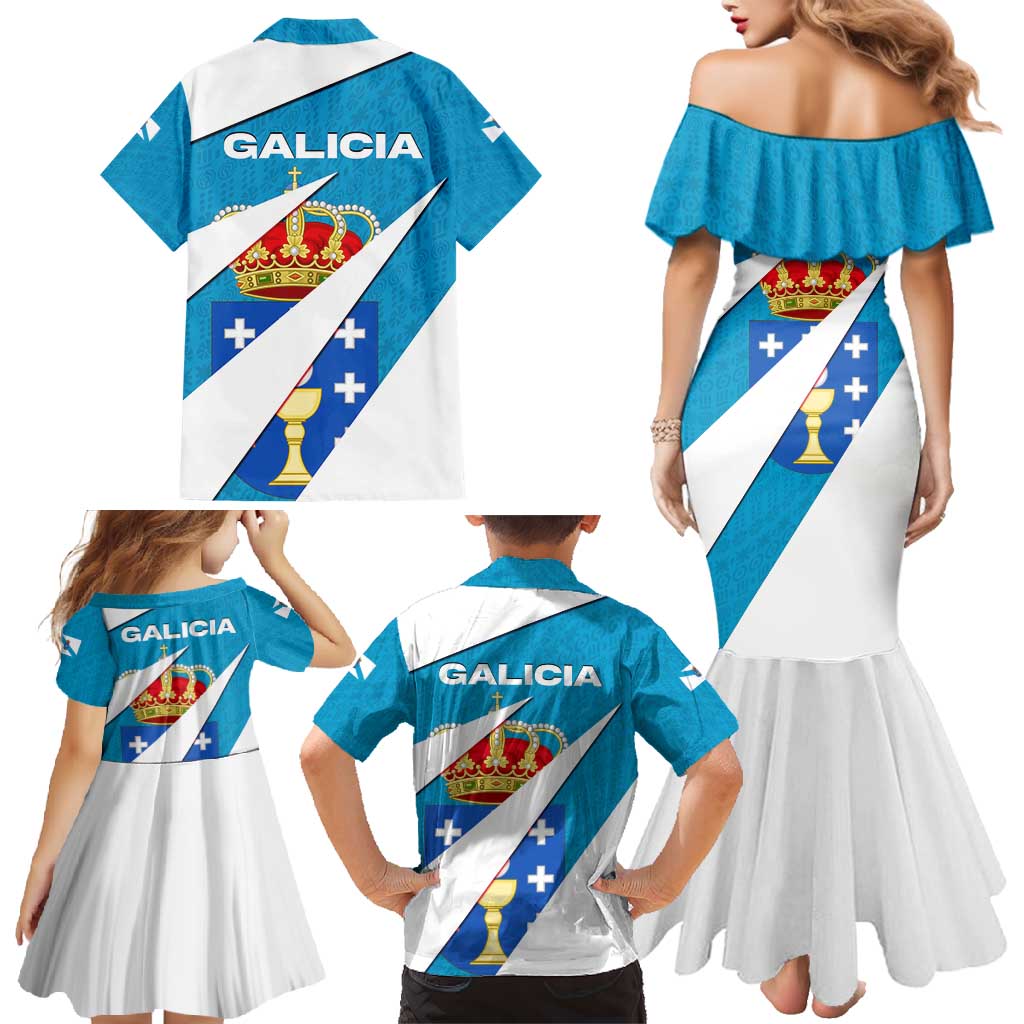 Galicia Flag Family Matching Mermaid Dress and Hawaiian Shirt Autonomous Community of Spain - Wonder Print Shop
