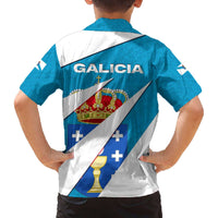 Galicia Flag Family Matching Off The Shoulder Long Sleeve Dress and Hawaiian Shirt Autonomous Community of Spain - Wonder Print Shop