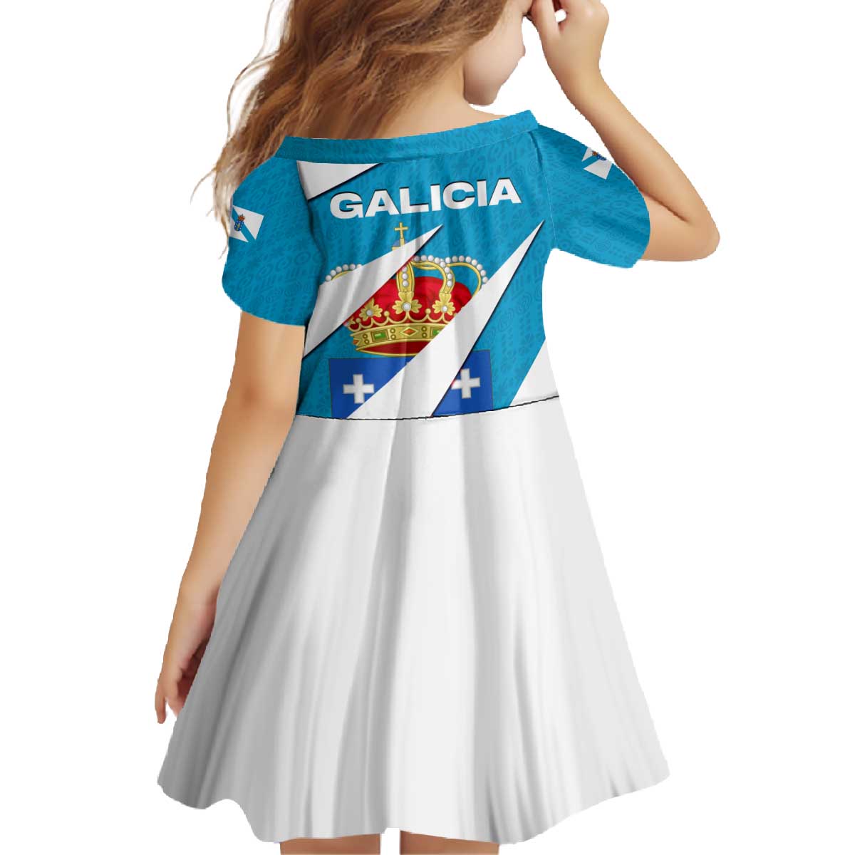 Galicia Flag Family Matching Off The Shoulder Long Sleeve Dress and Hawaiian Shirt Autonomous Community of Spain - Wonder Print Shop