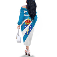 Galicia Flag Family Matching Off The Shoulder Long Sleeve Dress and Hawaiian Shirt Autonomous Community of Spain - Wonder Print Shop