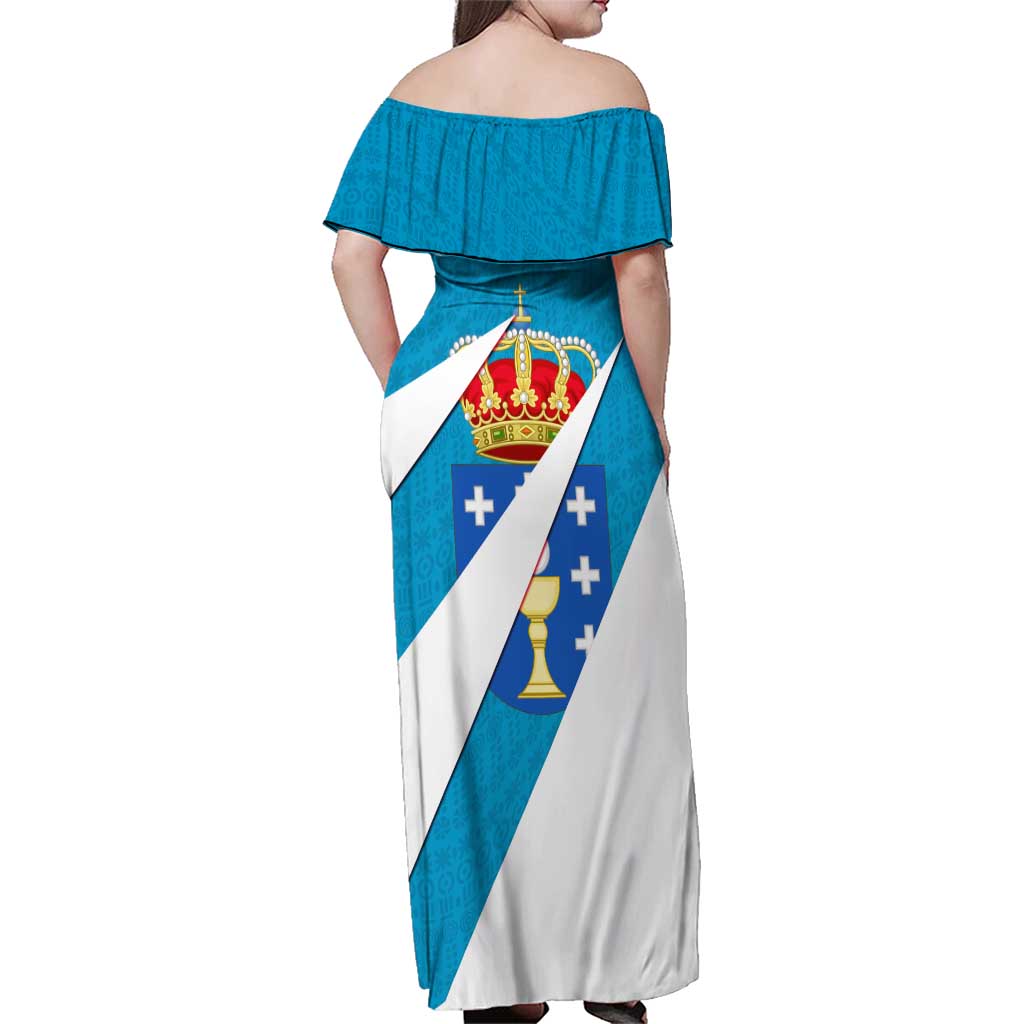 Galicia Flag Family Matching Off Shoulder Maxi Dress and Hawaiian Shirt Autonomous Community of Spain - Wonder Print Shop