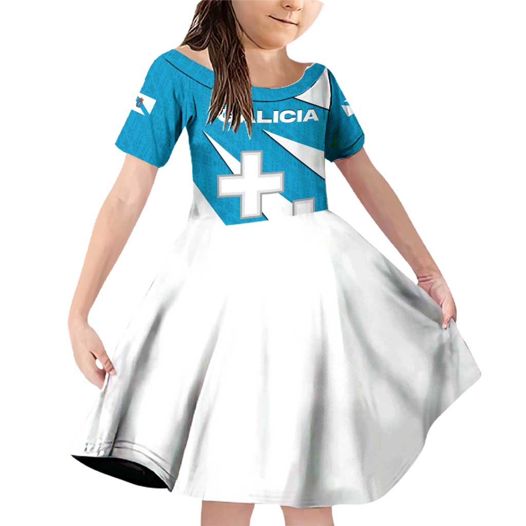 Galicia Flag Family Matching Off Shoulder Short Dress and Hawaiian Shirt Autonomous Community of Spain - Wonder Print Shop