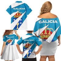 Galicia Flag Family Matching Off Shoulder Short Dress and Hawaiian Shirt Autonomous Community of Spain - Wonder Print Shop