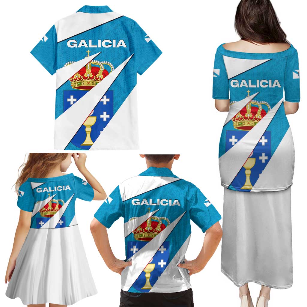 Galicia Flag Family Matching Puletasi and Hawaiian Shirt Autonomous Community of Spain - Wonder Print Shop