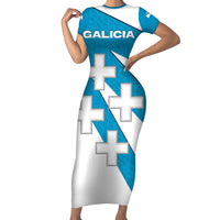 Galicia Flag Family Matching Short Sleeve Bodycon Dress and Hawaiian Shirt Autonomous Community of Spain - Wonder Print Shop