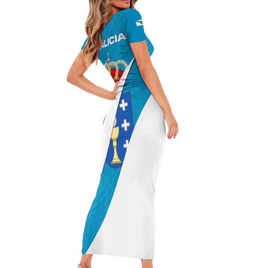 Galicia Flag Family Matching Short Sleeve Bodycon Dress and Hawaiian Shirt Autonomous Community of Spain - Wonder Print Shop