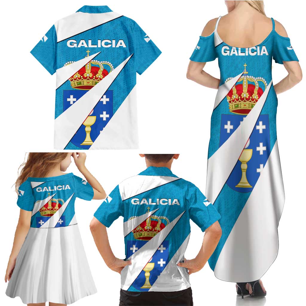 Galicia Flag Family Matching Summer Maxi Dress and Hawaiian Shirt Autonomous Community of Spain - Wonder Print Shop