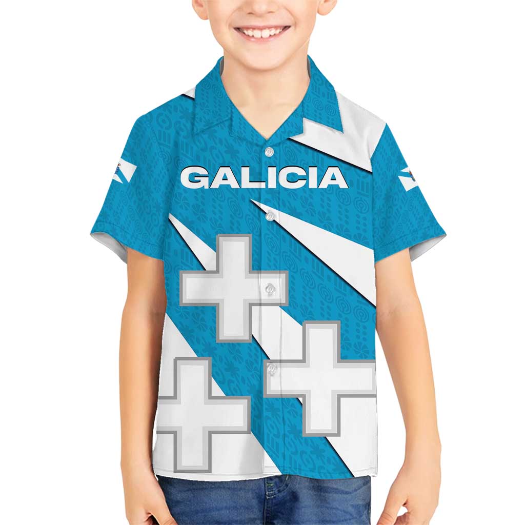 Galicia Flag Family Matching Summer Maxi Dress and Hawaiian Shirt Autonomous Community of Spain - Wonder Print Shop