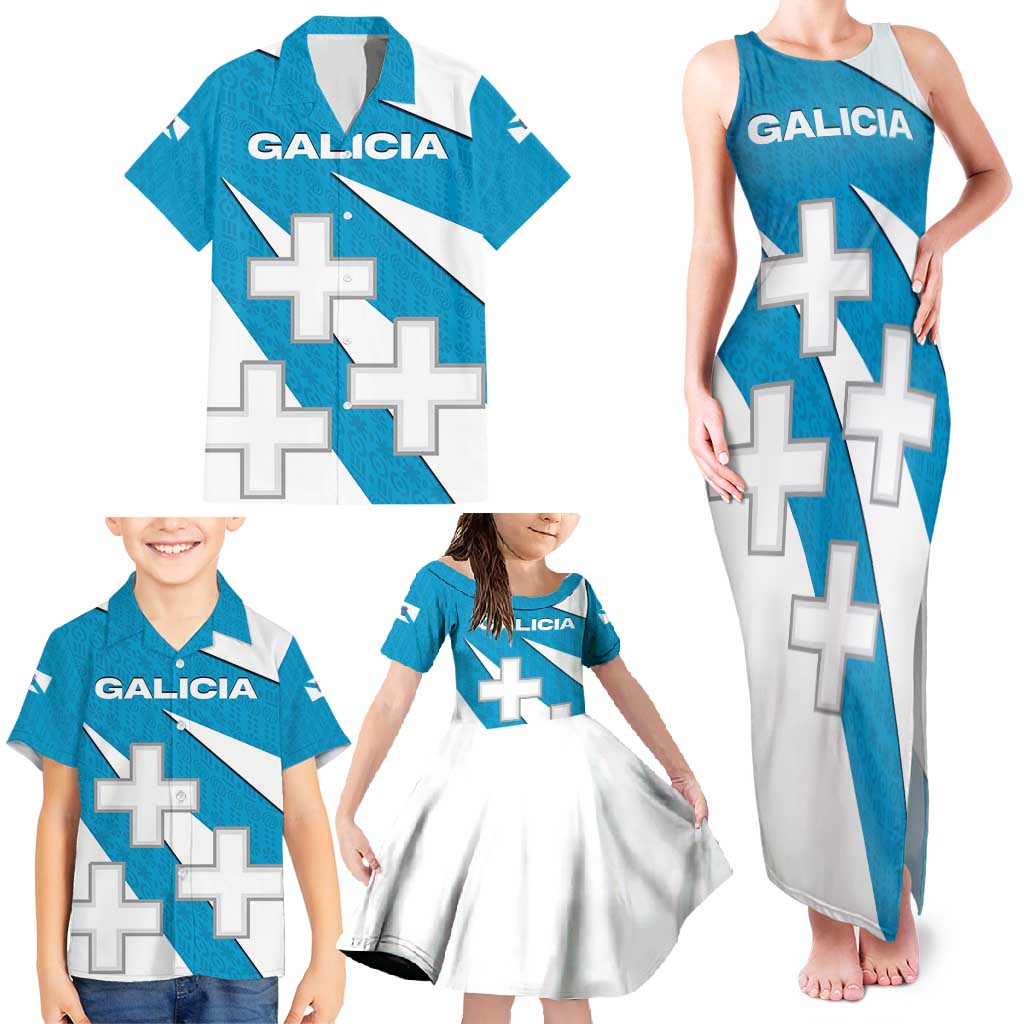 Galicia Flag Family Matching Tank Maxi Dress and Hawaiian Shirt Autonomous Community of Spain - Wonder Print Shop