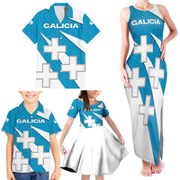 Galicia Flag Family Matching Tank Maxi Dress and Hawaiian Shirt Autonomous Community of Spain - Wonder Print Shop