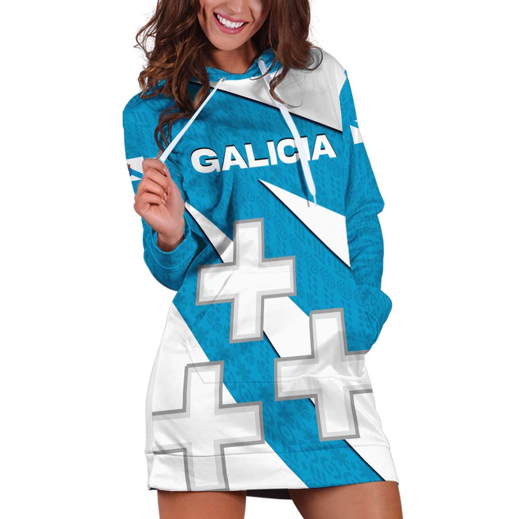 Galicia Flag Hoodie Dress Autonomous Community of Spain - Wonder Print Shop