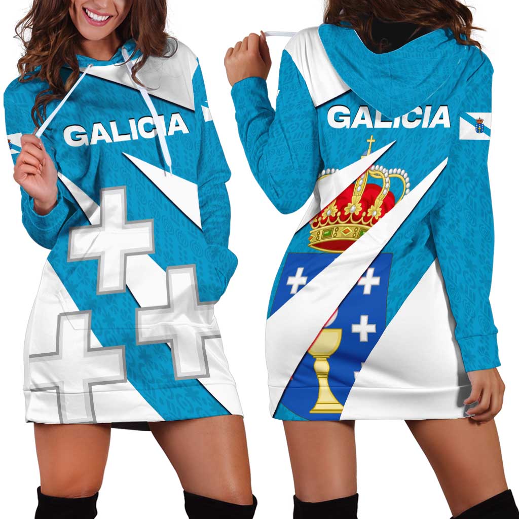 Galicia Flag Hoodie Dress Autonomous Community of Spain - Wonder Print Shop
