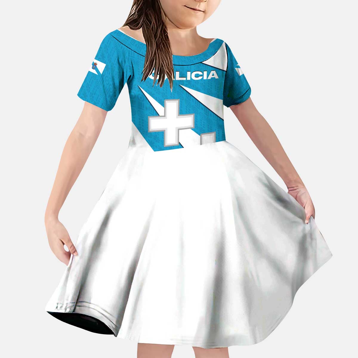 Galicia Flag Kid Short Sleeve Dress Autonomous Community of Spain - Wonder Print Shop