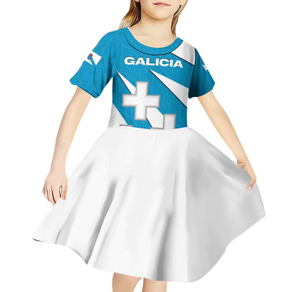 Galicia Flag Kid Short Sleeve Dress Autonomous Community of Spain - Wonder Print Shop