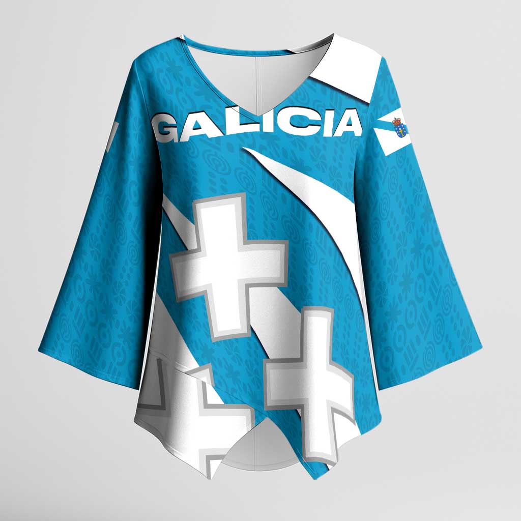 Galicia Flag Kimono Sleeve Blouse Autonomous Community of Spain - Wonder Print Shop