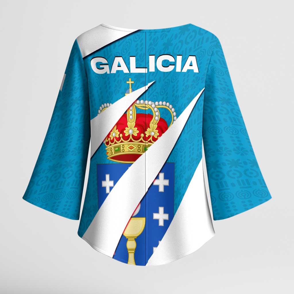Galicia Flag Kimono Sleeve Blouse Autonomous Community of Spain - Wonder Print Shop