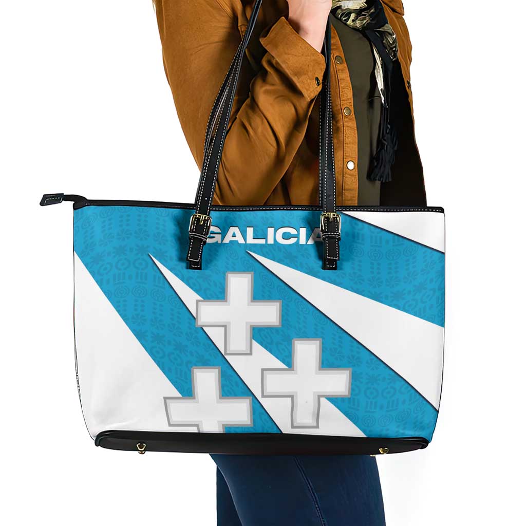 Galicia Flag Leather Tote Bag Autonomous Community of Spain - Wonder Print Shop
