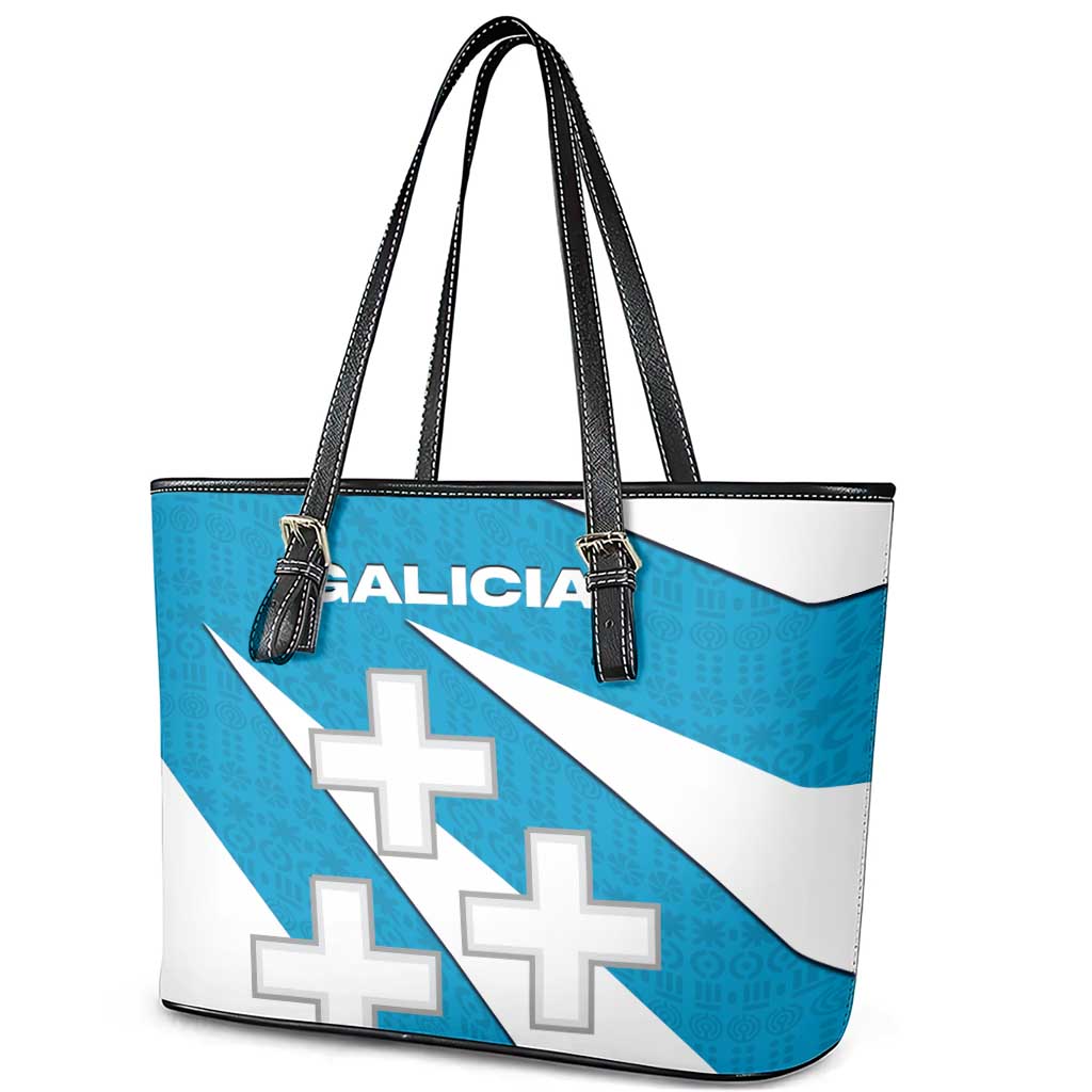 Galicia Flag Leather Tote Bag Autonomous Community of Spain - Wonder Print Shop