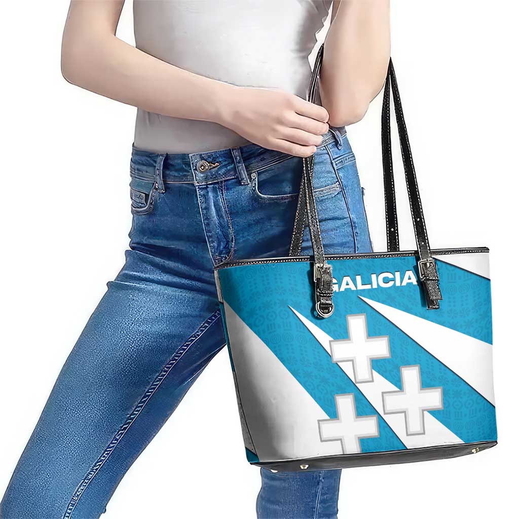 Galicia Flag Leather Tote Bag Autonomous Community of Spain - Wonder Print Shop