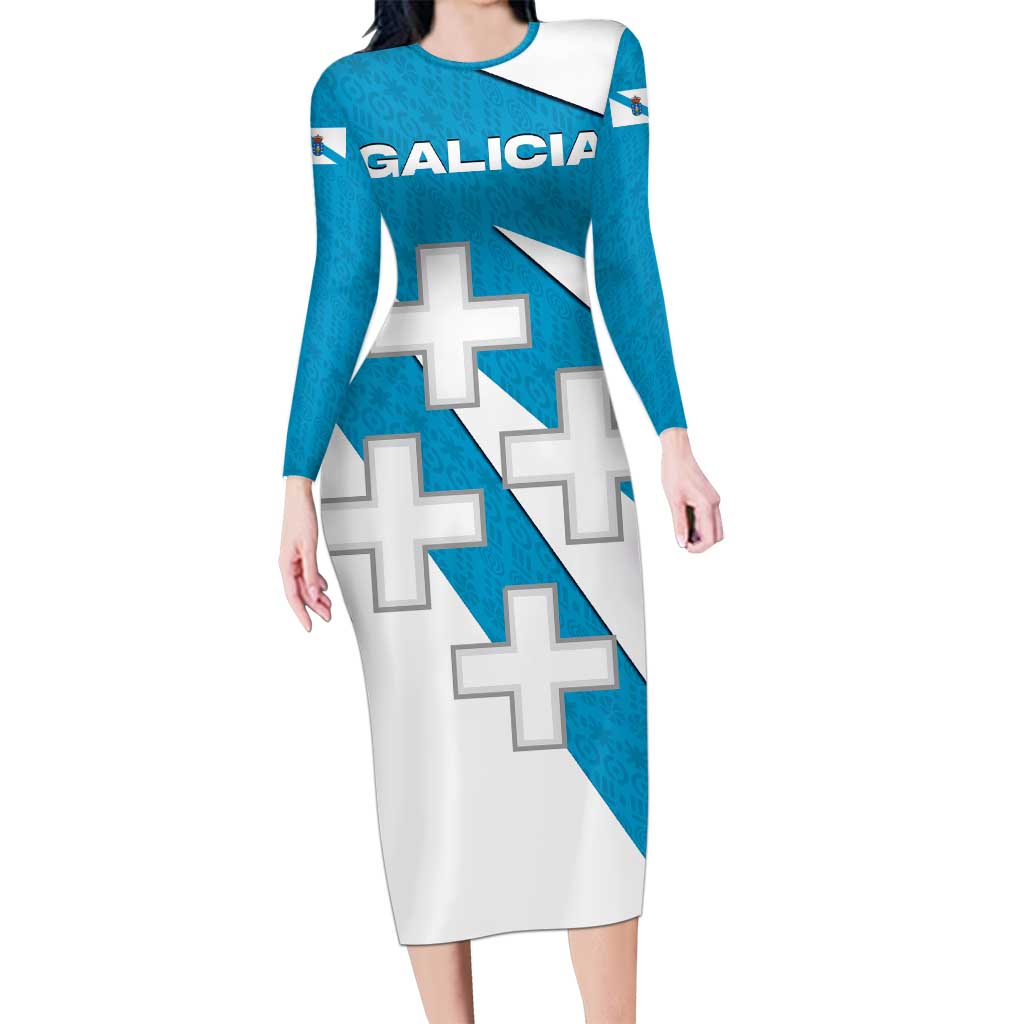 Galicia Flag Long Sleeve Bodycon Dress Autonomous Community of Spain - Wonder Print Shop