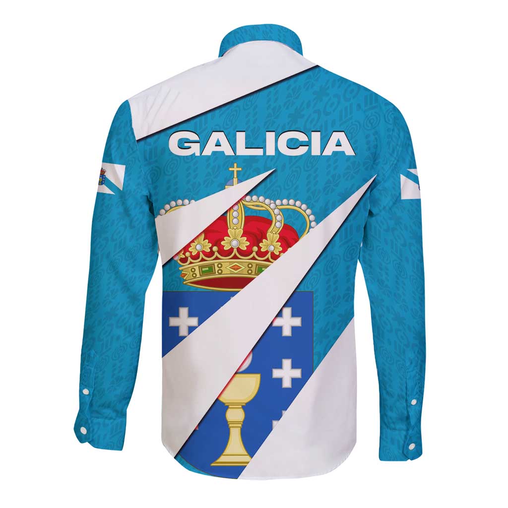 Galicia Flag Long Sleeve Button Shirt Autonomous Community of Spain - Wonder Print Shop